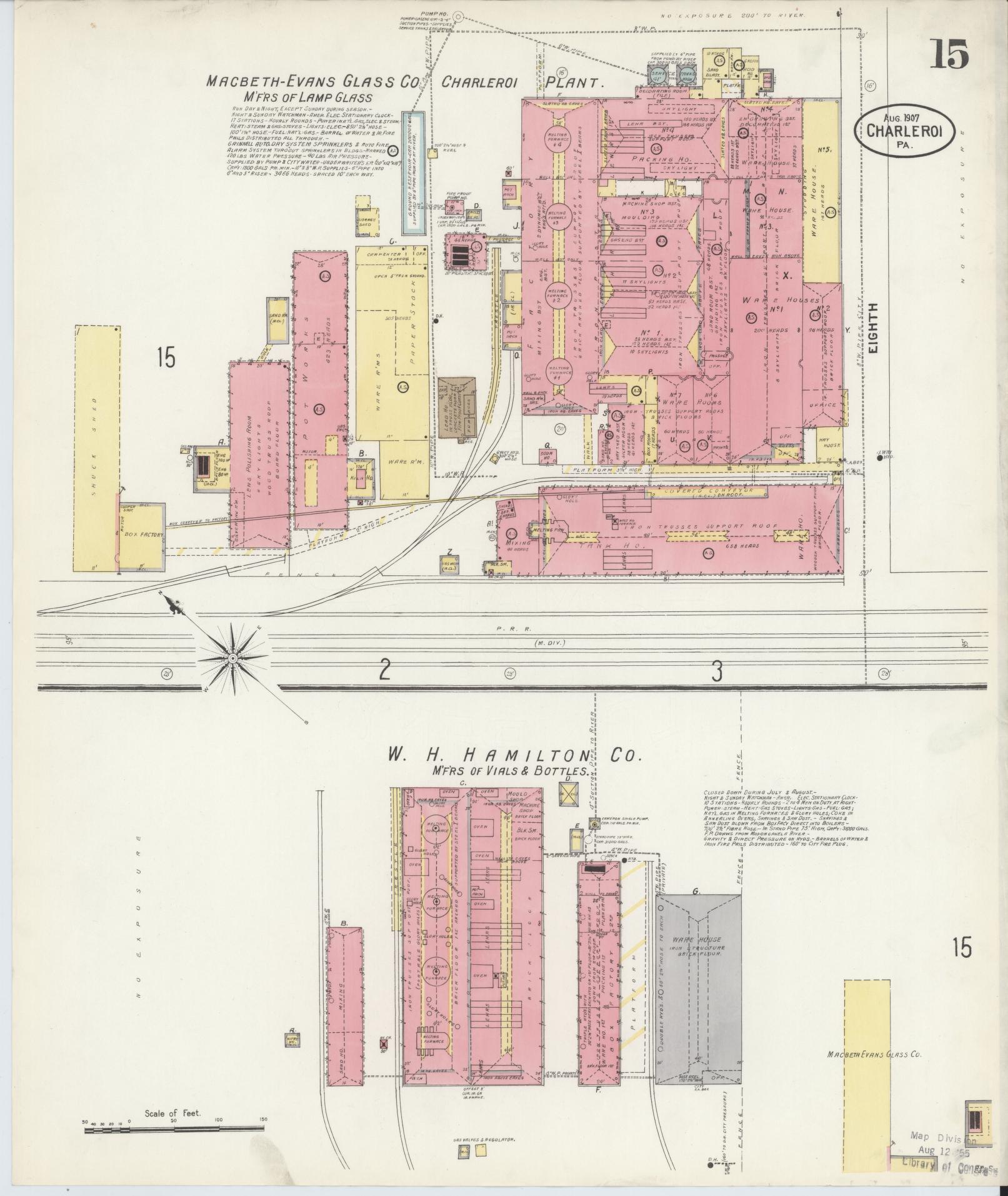 Sanborn Fire Insurance Map from Charleroi, Washington County, Pennsylvania (1907), Sheet #0015 - Historic Sanborn Fire Insurance Map Print, vintage old map wall art, antique decor, genealogy gift, Pennsylvania Pennsylvania map