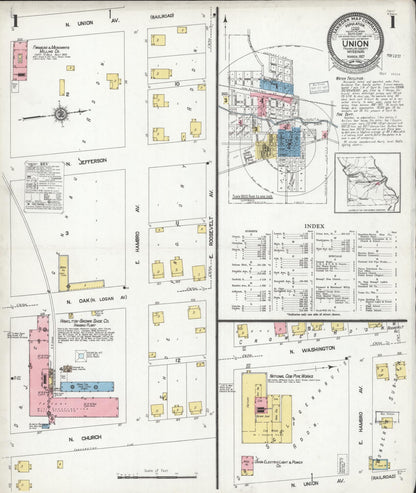 Sanborn Fire Insurance Map from Union, Franklin County, Missouri (1927), Sheet #0001 - Complete Map Set gallery image, historic Sanborn map, vintage wall art, Missouri Missouri