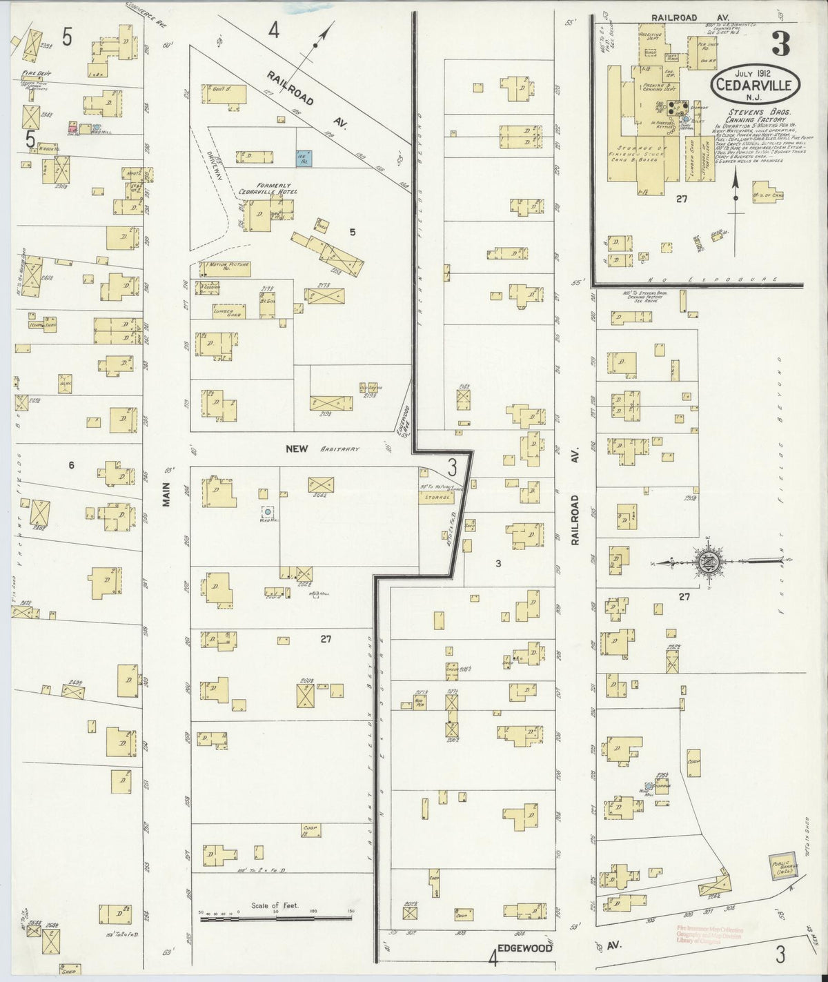 Sanborn Fire Insurance Map from Cedarville, Cumberland County, New Jersey (1912), Sheet #0003 - Historic Sanborn Fire Insurance Map Print, vintage old map wall art, antique decor, genealogy gift, New Jersey New Jersey map