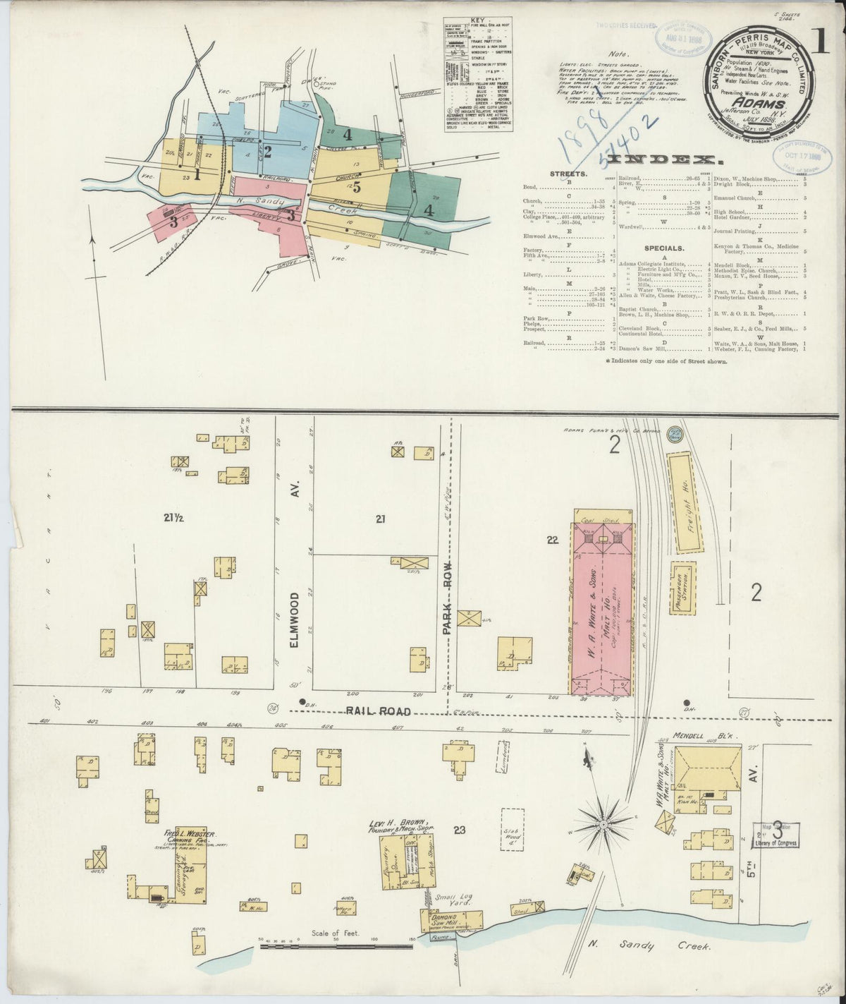 Sanborn Fire Insurance Map from Adams, Jefferson County, New York (1898), Sheet #0001 - Complete Map Set gallery image, historic Sanborn map, vintage wall art, New York New York