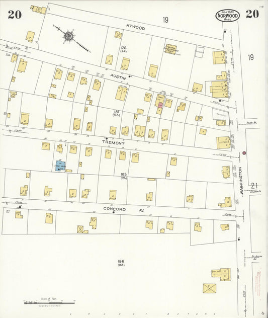 Sanborn Fire Insurance Map from Norwood, Norfolk County, Massachusetts (1923), Sheet #0020 - Historic Sanborn Fire Insurance Map Print, vintage old map wall art, antique decor, genealogy gift, Massachusetts Massachusetts map