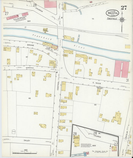 Sanborn Fire Insurance Map from Bristol, Hartford County, Connecticut (1916), Sheet #0027 - Historic Sanborn Fire Insurance Map Print, vintage old map wall art, antique decor, genealogy gift, Connecticut Connecticut map