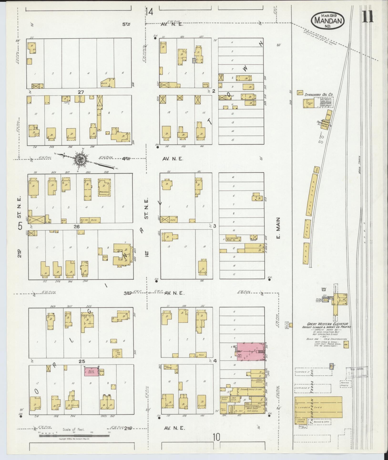 Sanborn Fire Insurance Map from Mandan, Morton County, North Dakota (1919), Sheet #0011 - Historic Sanborn Fire Insurance Map Print, vintage old map wall art, antique decor, genealogy gift, North Dakota North Dakota map