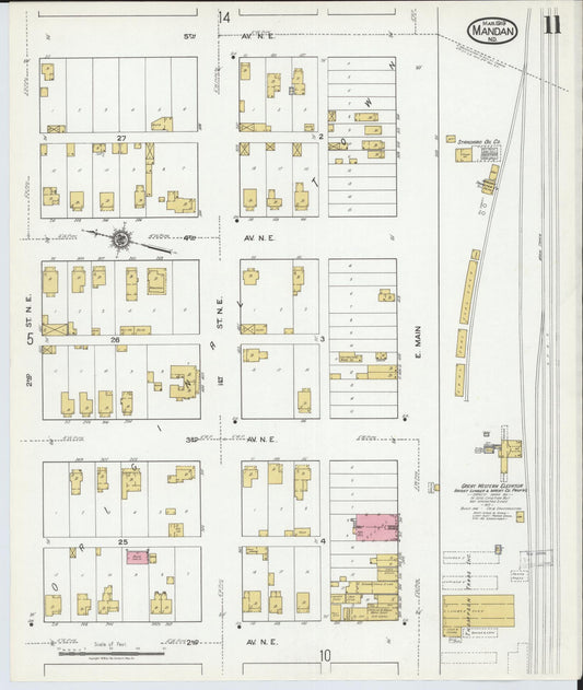 Sanborn Fire Insurance Map from Mandan, Morton County, North Dakota (1919), Sheet #0011 - Historic Sanborn Fire Insurance Map Print, vintage old map wall art, antique decor, genealogy gift, North Dakota North Dakota map