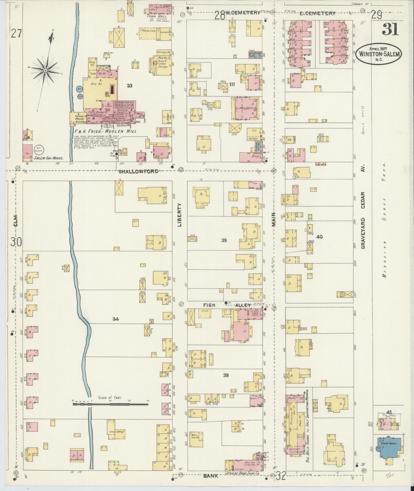Sanborn Fire Insurance Map from Winston-Salem, Forsyth County, North Carolina (1907), Sheet #0031 - Complete Map Set gallery image, historic Sanborn map, vintage wall art, North Carolina North Carolina
