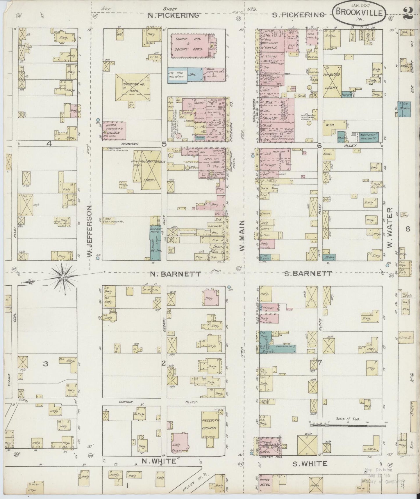 Sanborn Fire Insurance Map from Brookville, Jefferson County, Pennsylvania (1887), Sheet #0002 - Historic Sanborn Fire Insurance Map Print, vintage old map wall art, antique decor, genealogy gift, Pennsylvania Pennsylvania map