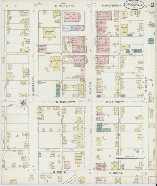 Sanborn Fire Insurance Map from Brookville, Jefferson County, Pennsylvania (1887), Sheet #0002 - Historic Sanborn Fire Insurance Map Print, vintage old map wall art, antique decor, genealogy gift, Pennsylvania Pennsylvania map