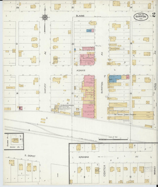 Sanborn Fire Insurance Map from Burrton, Harvey County, Kansas (1912), Sheet #0002 - Historic Sanborn Fire Insurance Map Print, vintage old map wall art, antique decor, genealogy gift, Kansas Kansas map