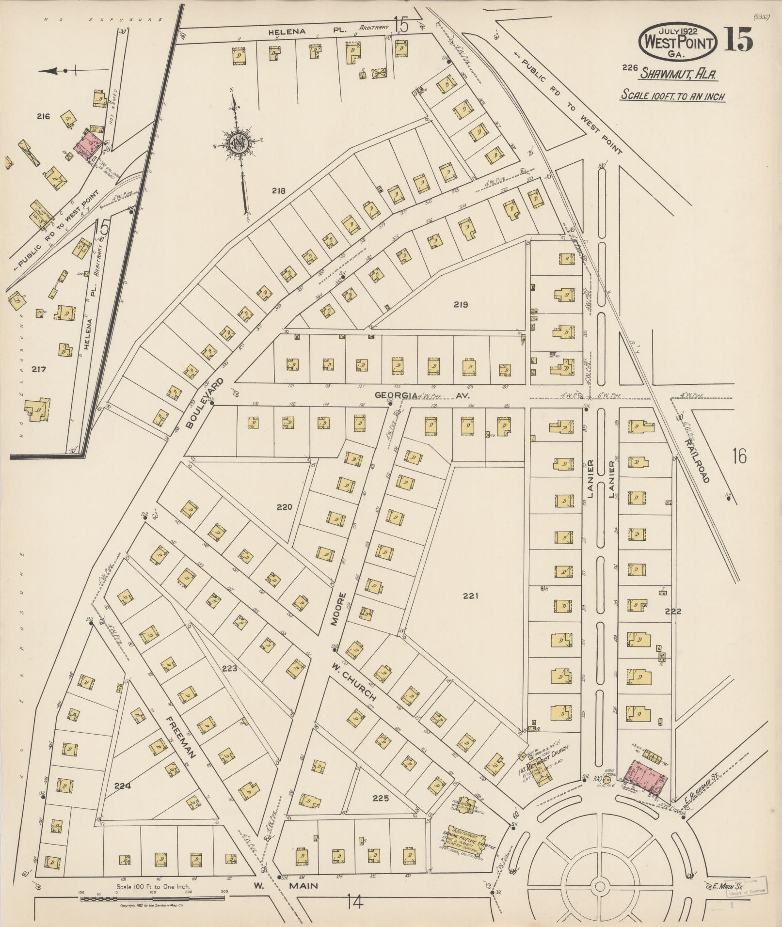 Sanborn Fire Insurance Map from West Point, Troup County, Georgia (1922), Sheet #0015 - Complete Map Set gallery image, historic Sanborn map, vintage wall art, Alabama Alabama