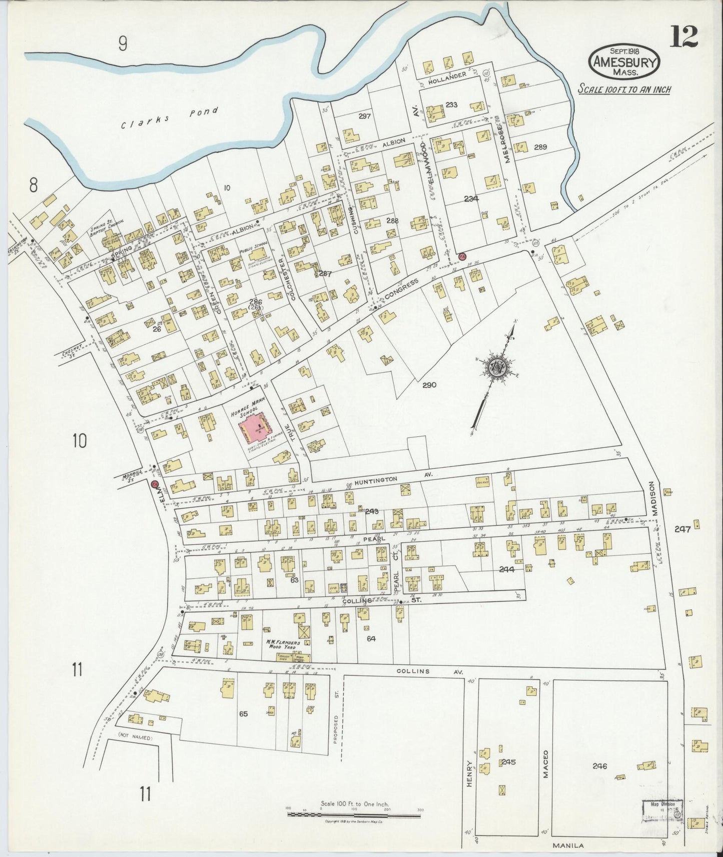 Sanborn Fire Insurance Map from Amesbury, Essex County, Massachusetts (1918), Sheet #0012 - Complete Map Set gallery image, historic Sanborn map, vintage wall art, Massachusetts Massachusetts