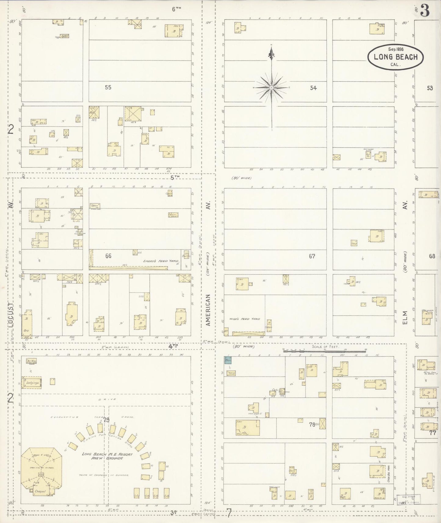 Sanborn Fire Insurance Map from Long Beach, Los Angeles County, California (1898), Sheet #0003 - Historic Sanborn Fire Insurance Map Print, vintage old map wall art, antique decor, genealogy gift, California California map