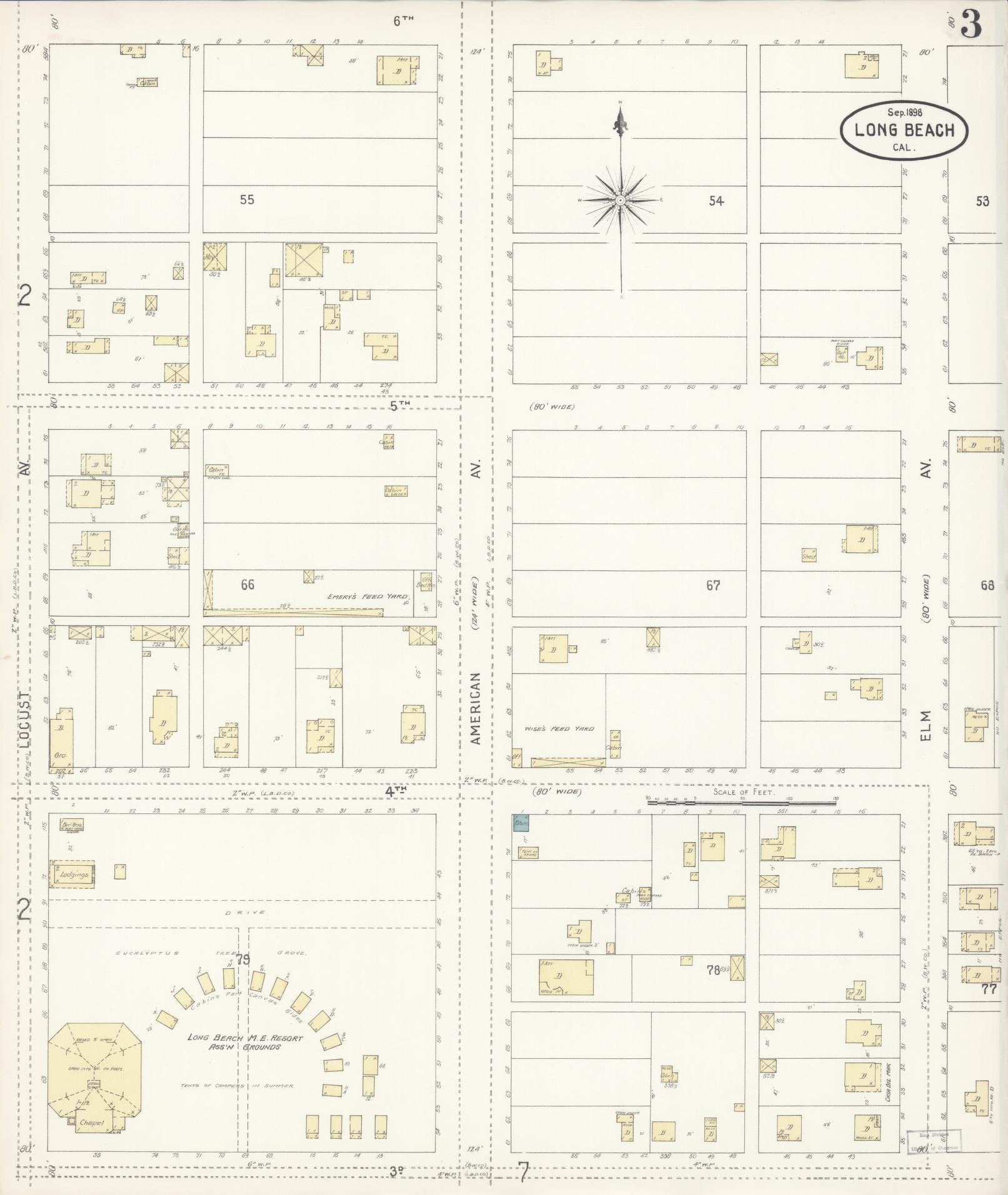 Sanborn Fire Insurance Map from Long Beach, Los Angeles County, California (1898), Sheet #0003 - Historic Sanborn Fire Insurance Map Print, vintage old map wall art, antique decor, genealogy gift, California California map