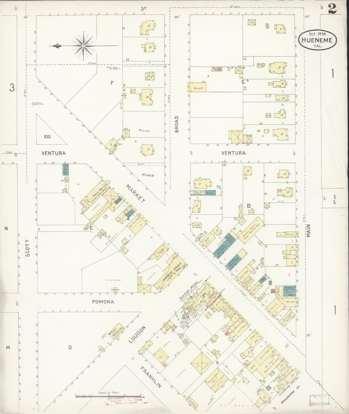 Sanborn Fire Insurance Map from Hueneme, Ventura County, California (1898), Sheet #0002 - Historic Sanborn Fire Insurance Map Print, vintage old map wall art, antique decor, genealogy gift, California California map