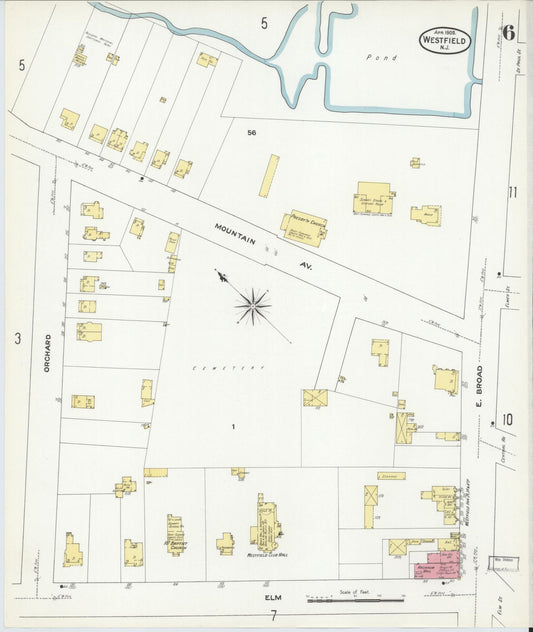 Sanborn Fire Insurance Map from Westfield, Union County, New Jersey (1909), Sheet #0006 - Historic Sanborn Fire Insurance Map Print, vintage old map wall art, antique decor, genealogy gift, New Jersey New Jersey map