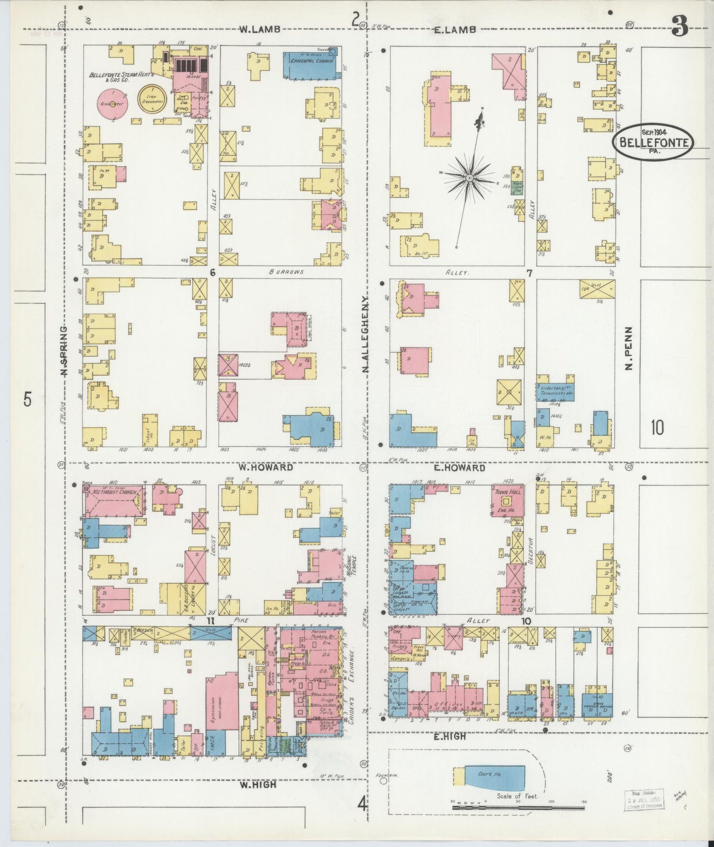 Sanborn Fire Insurance Map from Bellefonte, Centre County, Pennsylvania (1904), Sheet #0003 - Historic Sanborn Fire Insurance Map Print, vintage old map wall art, antique decor, genealogy gift, Pennsylvania Pennsylvania map