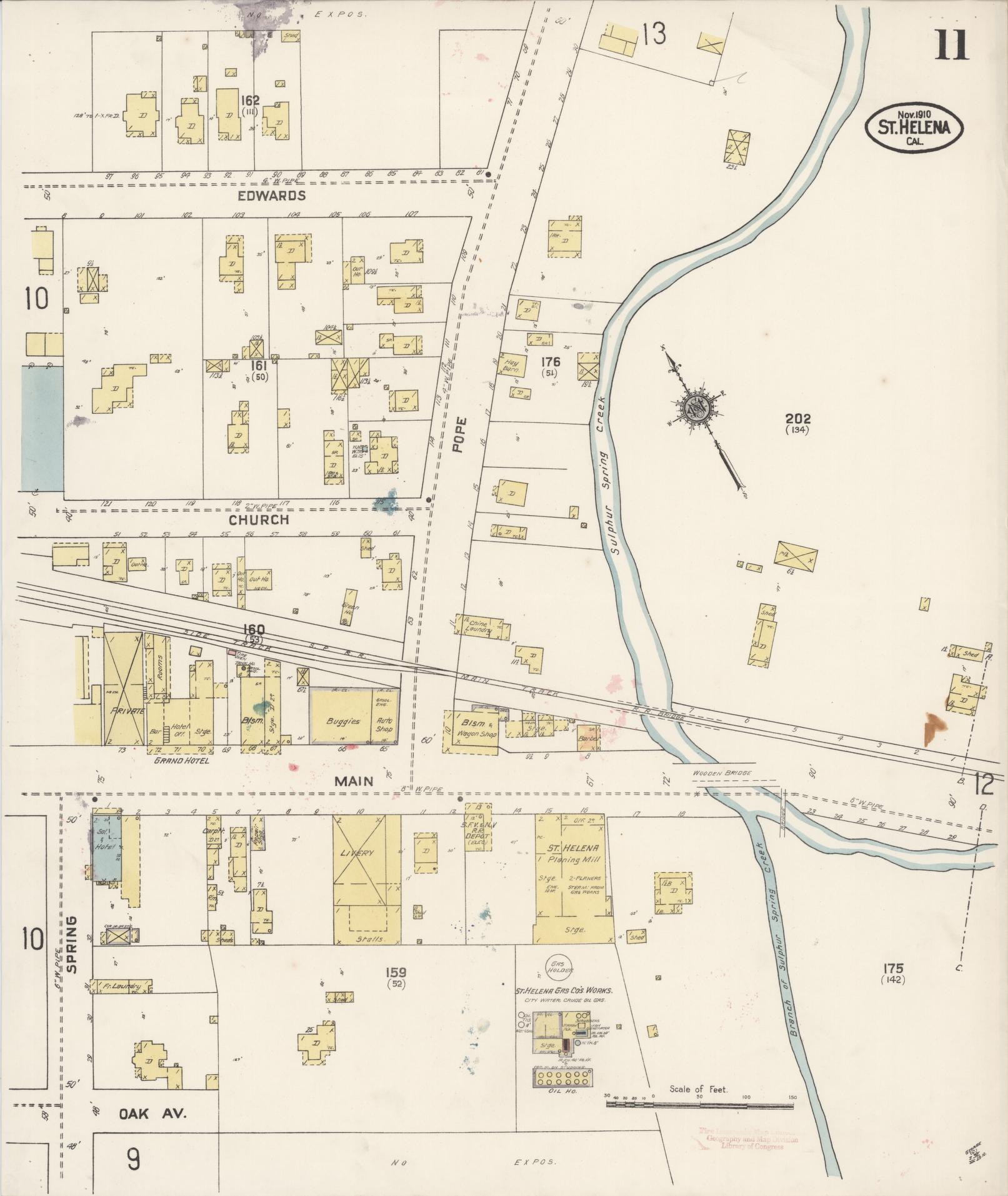 Sanborn Fire Insurance Map from Saint Helena, Napa County, California (1910), Sheet #0011 - Complete Map Set gallery image, historic Sanborn map, vintage wall art, California California