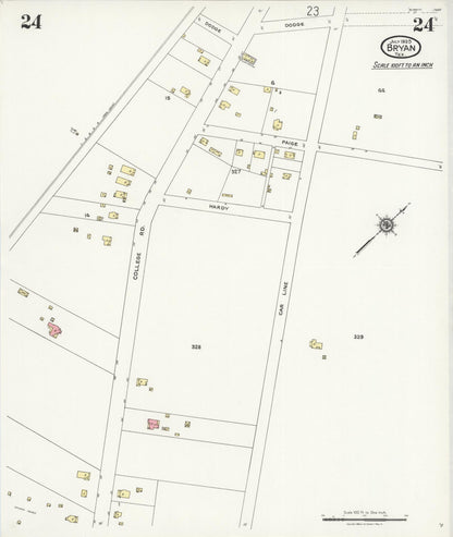 Sanborn Fire Insurance Map from Bryan, Brazos County, Texas (1925), Sheet #0024 - Historic Sanborn Fire Insurance Map Print, vintage old map wall art, antique decor, genealogy gift, Texas Texas map