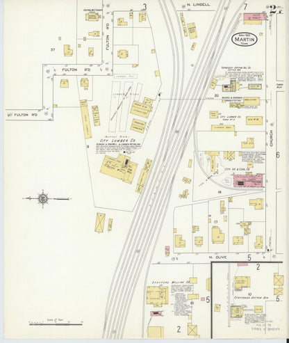 Sanborn Fire Insurance Map from Martin, Weakley County, Tennessee (1913), Sheet #0002 - Complete Map Set gallery image, historic Sanborn map, vintage wall art, Tennessee Tennessee