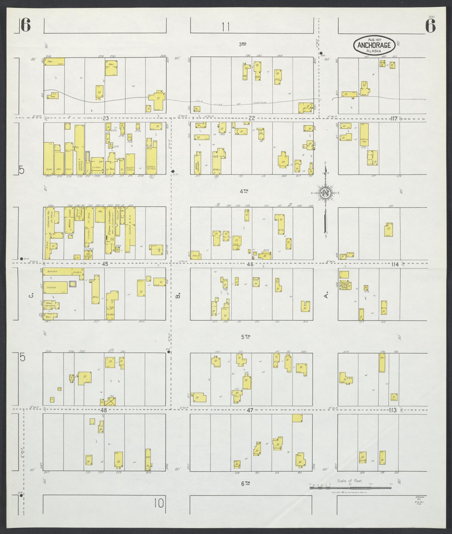 Sanborn Fire Insurance Map from Anchorage, Anchorage Census Division, Alaska (1927), Sheet #0006 - Complete Map Set gallery image, historic Sanborn map, vintage wall art, Alaska Alaska