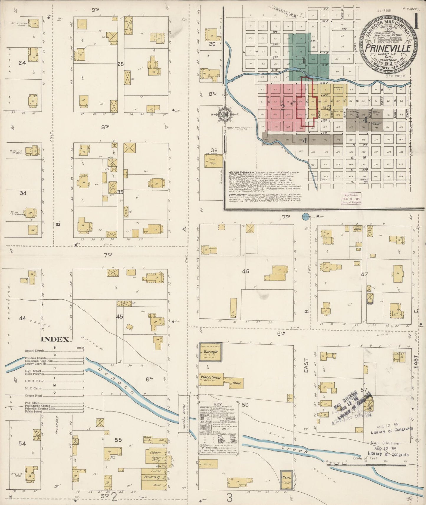 Sanborn Fire Insurance Map from Prineville, Crook County, Oregon (1913), Sheet #0001 - Complete Map Set gallery image, historic Sanborn map, vintage wall art, Oregon Oregon