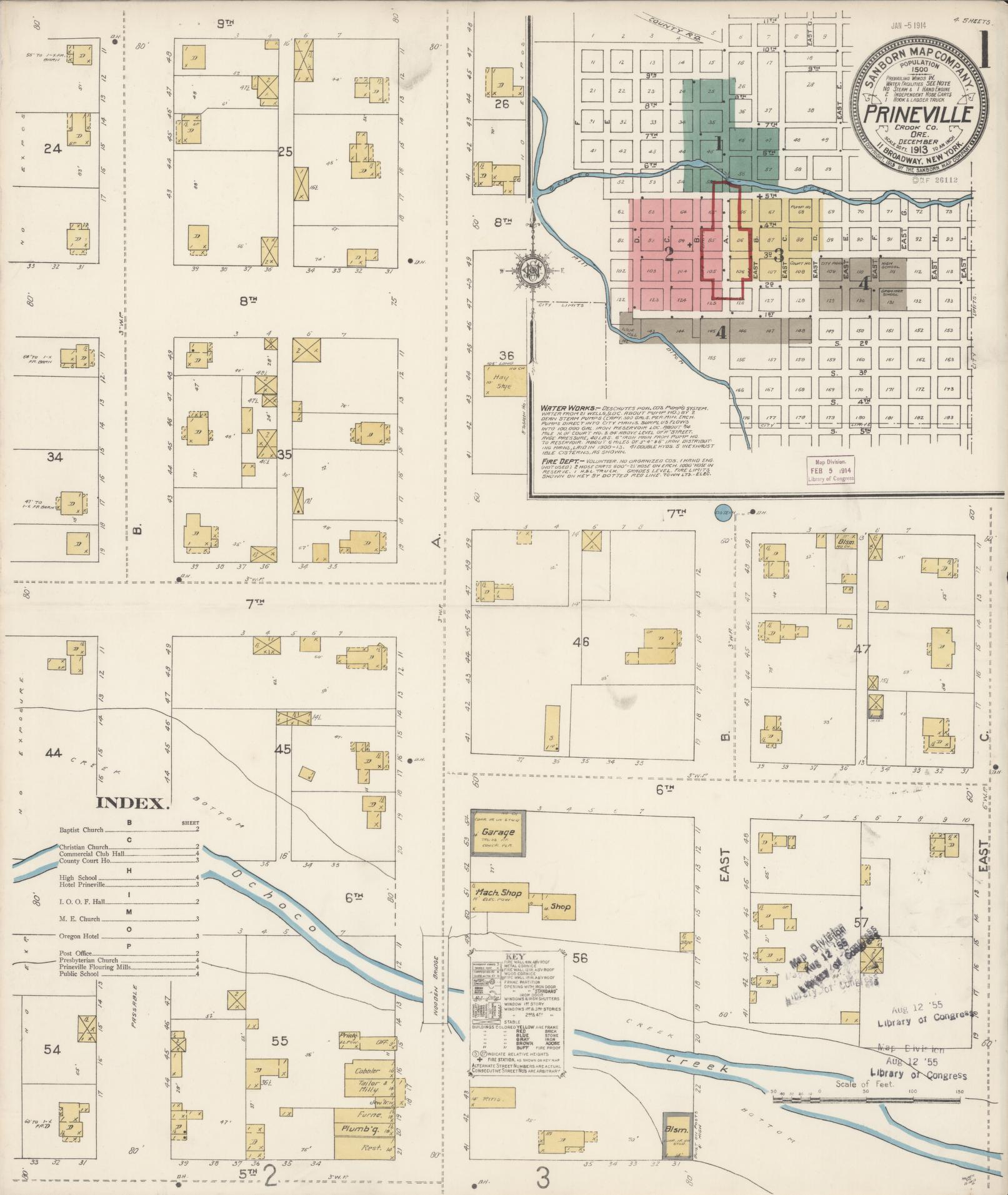 Sanborn Fire Insurance Map from Prineville, Crook County, Oregon (1913), Sheet #0001 - Complete Map Set gallery image, historic Sanborn map, vintage wall art, Oregon Oregon