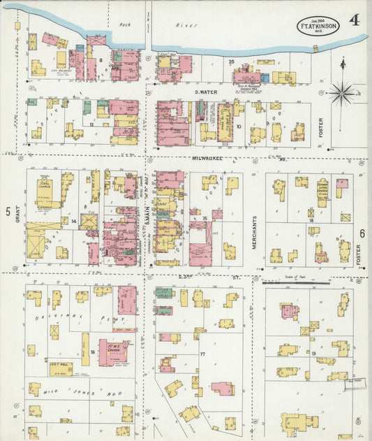 Sanborn Fire Insurance Map from Fort Atkinson, Jefferson County, Wisconsin (1904), Sheet #0004 - Historic Sanborn Fire Insurance Map Print, vintage old map wall art, antique decor, genealogy gift, Wisconsin Wisconsin map