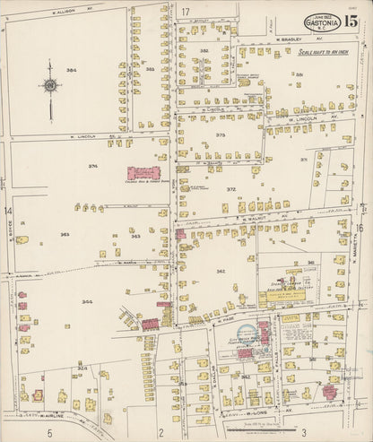 Sanborn Fire Insurance Map from Gastonia, Gaston County, North Carolina (1922), Sheet #0015 - Complete Map Set gallery image, historic Sanborn map, vintage wall art, North Carolina North Carolina