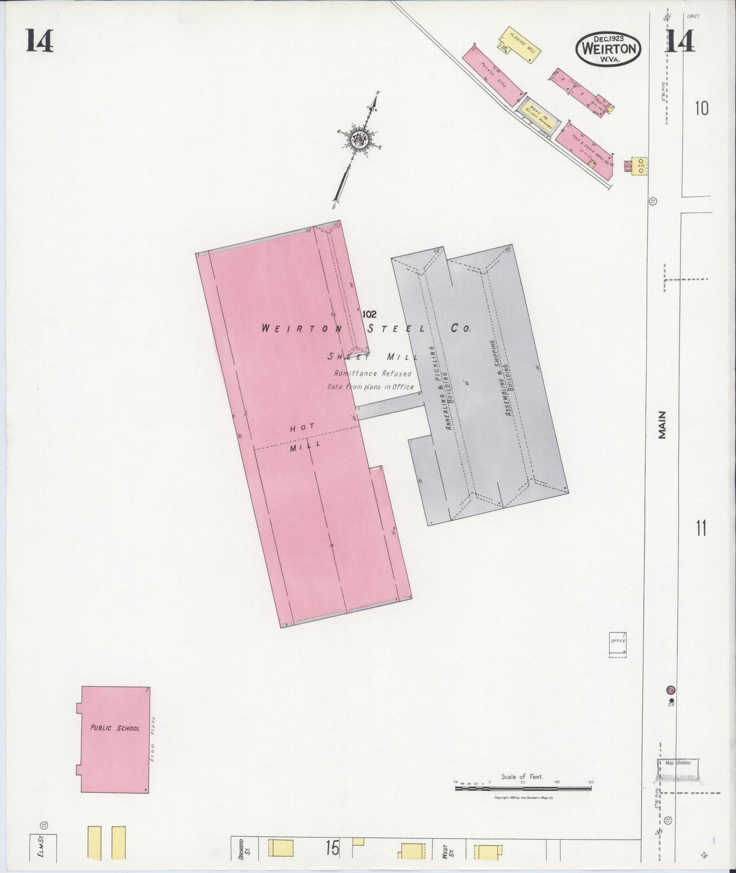 Sanborn Fire Insurance Map from Weirton, Hancock County, West Virginia (1923), Sheet #0014 - Historic Sanborn Fire Insurance Map Print, vintage old map wall art, antique decor, genealogy gift, West Virginia West Virginia map
