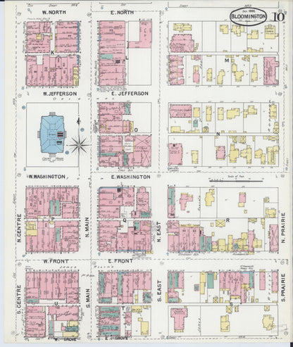 Sanborn Fire Insurance Map from Bloomington, McLean County, Illinois (1892), Sheet #0010 - Complete Map Set gallery image, historic Sanborn map, vintage wall art, Illinois Illinois