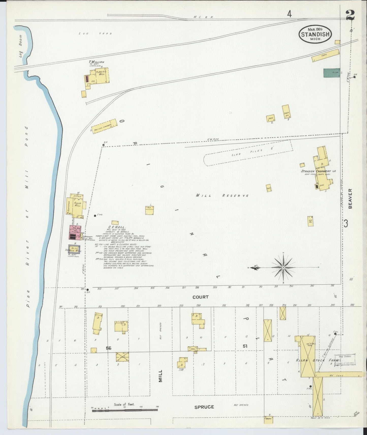 Sanborn Fire Insurance Map from Standish, Arenac County, Michigan (1909), Sheet #0002 - Historic Sanborn Fire Insurance Map Print, vintage old map wall art, antique decor, genealogy gift, Michigan Michigan map