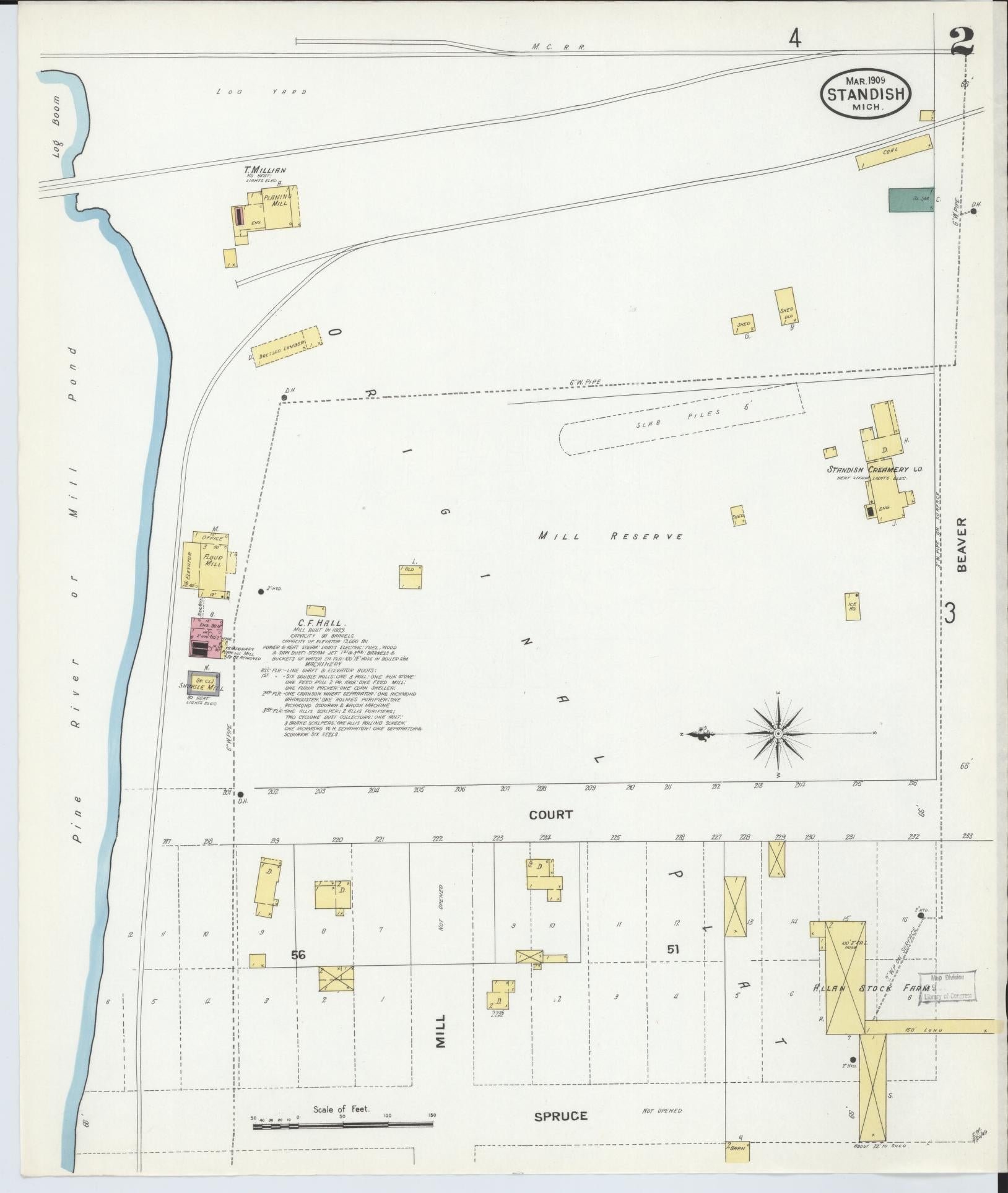 Sanborn Fire Insurance Map from Standish, Arenac County, Michigan (1909), Sheet #0002 - Historic Sanborn Fire Insurance Map Print, vintage old map wall art, antique decor, genealogy gift, Michigan Michigan map