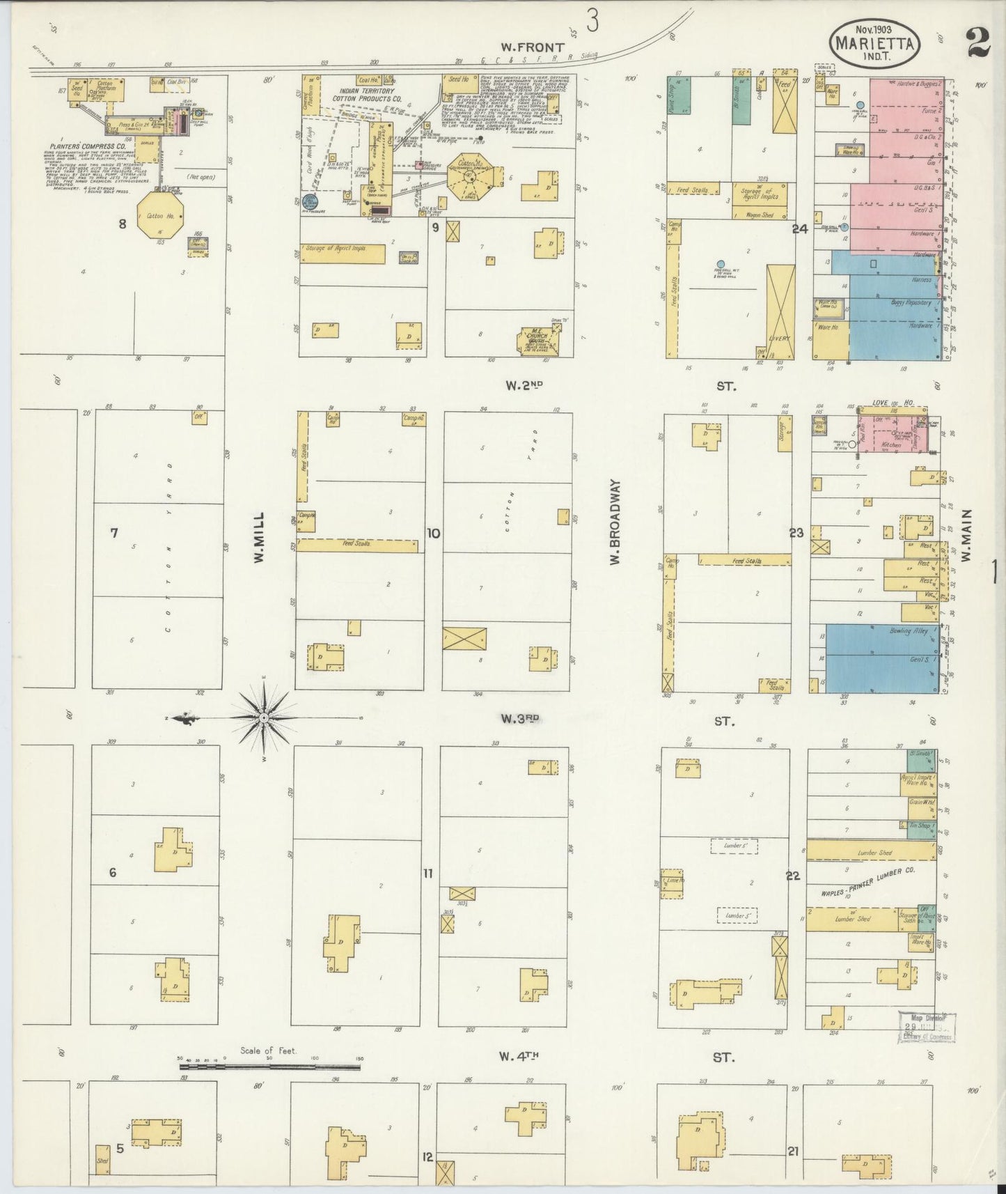 Sanborn Fire Insurance Map from Marietta, Love County, Oklahoma (1903), Sheet #0002 - Complete Map Set gallery image, historic Sanborn map, vintage wall art, Oklahoma Oklahoma
