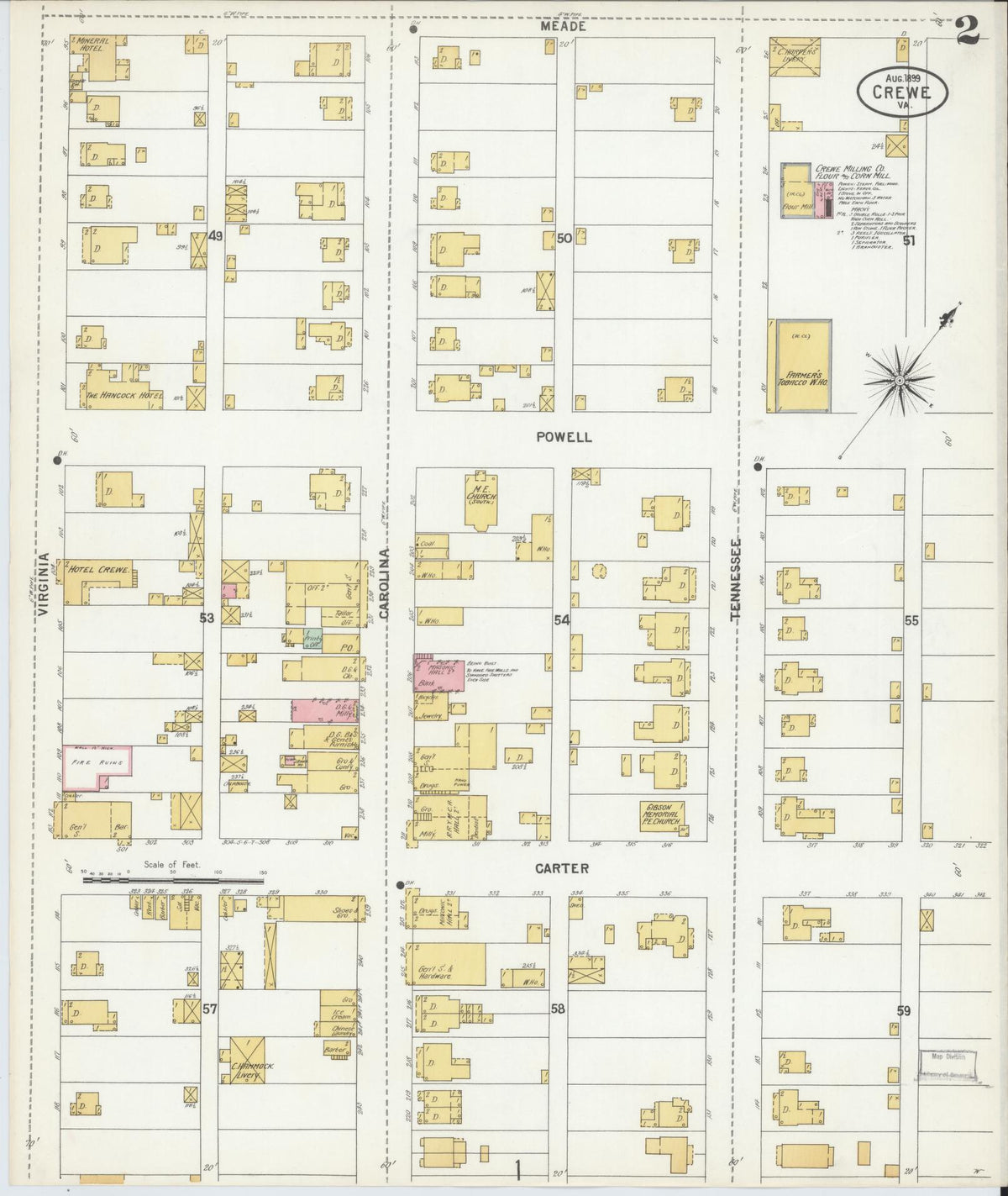 Sanborn Fire Insurance Map from Crewe, Nottoway County, Virginia (1899), Sheet #0002 - Complete Map Set gallery image, historic Sanborn map, vintage wall art, Virginia Virginia