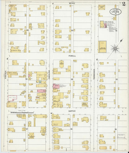 Sanborn Fire Insurance Map from Crewe, Nottoway County, Virginia (1899), Sheet #0002 - Complete Map Set gallery image, historic Sanborn map, vintage wall art, Virginia Virginia