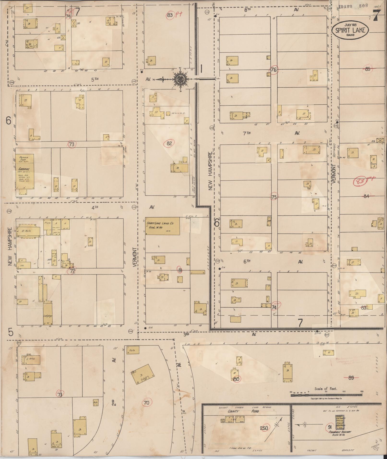 Sanborn Fire Insurance Map from Spirit Lake, Kootenai County, Idaho (1932), Sheet #0007 - Historic Sanborn Fire Insurance Map Print, vintage old map wall art, antique decor, genealogy gift, Idaho Idaho map