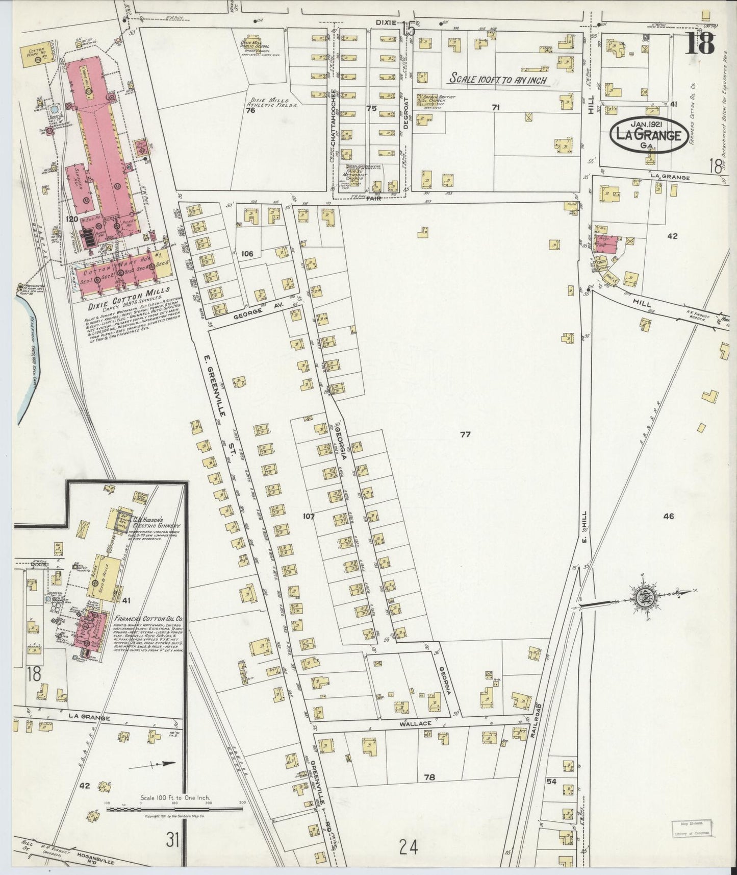 Sanborn Fire Insurance Map from La Grange, Troup County, Georgia (1921), Sheet #0018 - Complete Map Set gallery image, historic Sanborn map, vintage wall art, Georgia Georgia