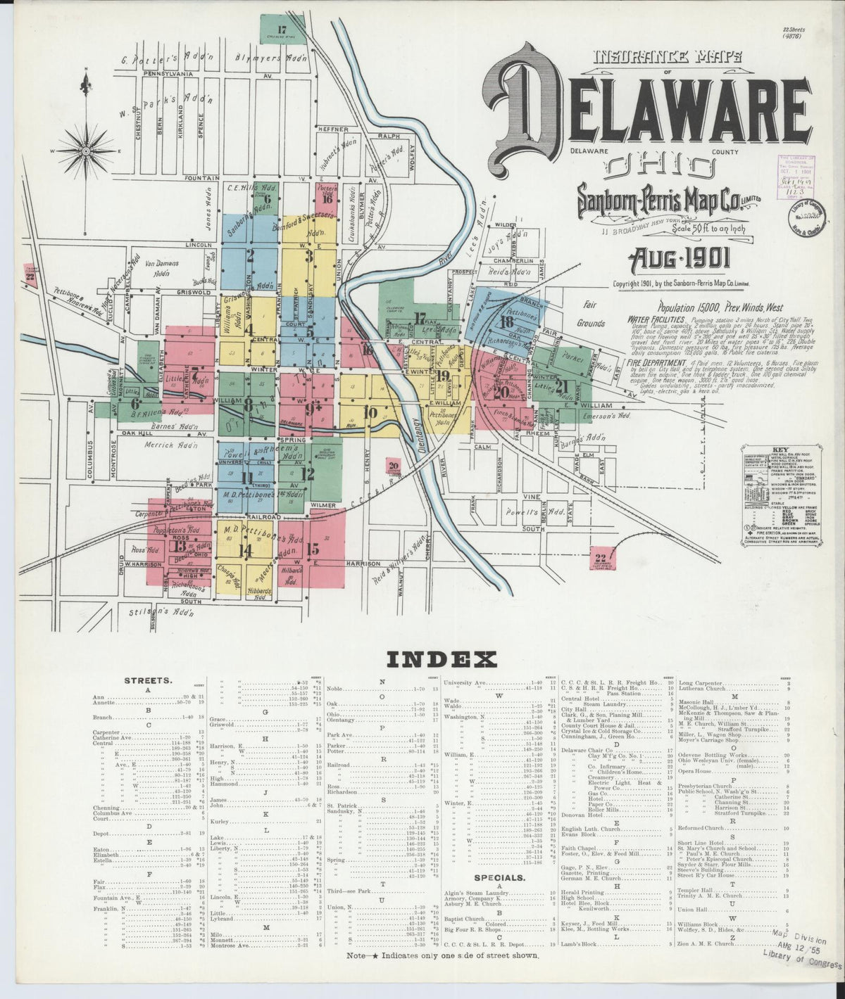 Sanborn Fire Insurance Map from Delaware, Delaware County, Ohio (1901), Sheet #0001 - Historic Sanborn Fire Insurance Map Print, vintage old map wall art, antique decor, genealogy gift, Sanborn Fire Insurance Map from Delaware Delaware map
