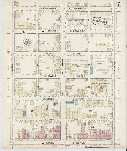 Sanborn Fire Insurance Map from Hazleton, Luzerne County, Pennsylvania (1884), Sheet #0007 - Historic Sanborn Fire Insurance Map Print, vintage old map wall art, antique decor, genealogy gift, Pennsylvania Pennsylvania map