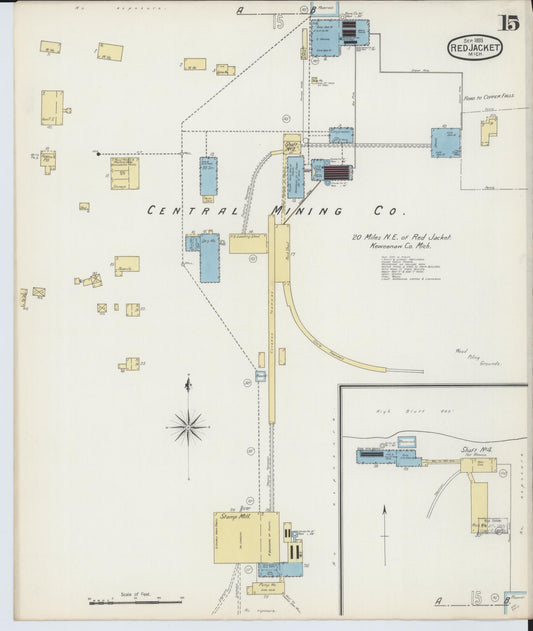 Sanborn Fire Insurance Map from Red Jacket, Houghton County, Michigan (1893), Sheet #0015 - Historic Sanborn Fire Insurance Map Print, vintage old map wall art, antique decor, genealogy gift, Michigan Michigan map
