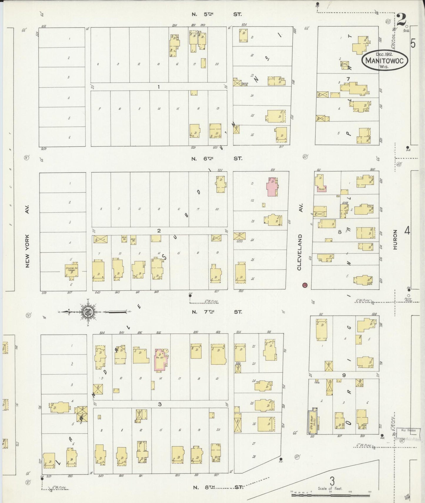 Sanborn Fire Insurance Map from Manitowoc, Manitowoc County, Wisconsin (1912), Sheet #0002 - Historic Sanborn Fire Insurance Map Print, vintage old map wall art, antique decor, genealogy gift, Wisconsin Wisconsin map