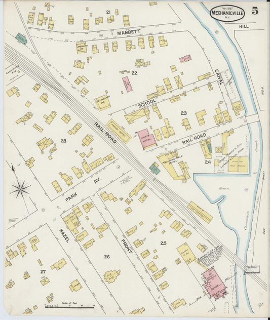 Sanborn Fire Insurance Map from Mechanicville, Saratoga County, New York (1887), Sheet #0005 - Historic Sanborn Fire Insurance Map Print, vintage old map wall art, antique decor, genealogy gift, New York New York map