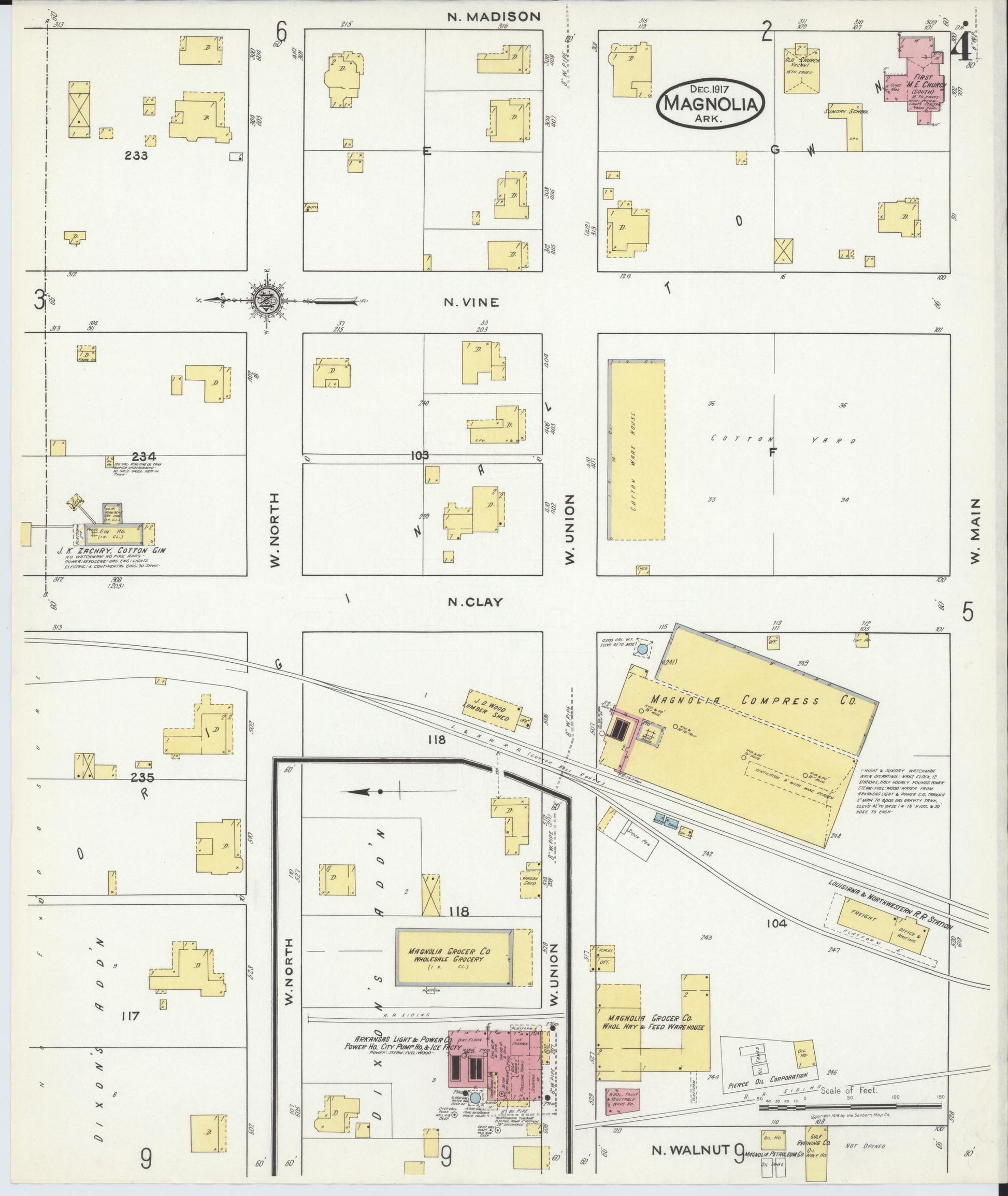 Sanborn Fire Insurance Map from Magnolia, Columbia County, Arkansas (1917), Sheet #0004 - Historic Sanborn Fire Insurance Map Print, vintage old map wall art, antique decor, genealogy gift, Arkansas Arkansas map