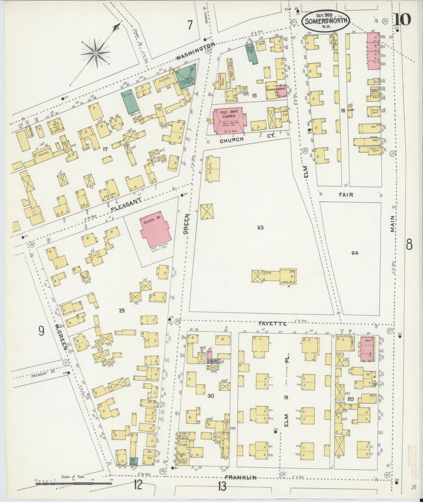 Sanborn Fire Insurance Map from Somersworth, Strafford County, New Hampshire (1905), Sheet #0010 - Complete Map Set gallery image, historic Sanborn map, vintage wall art, Maine Maine