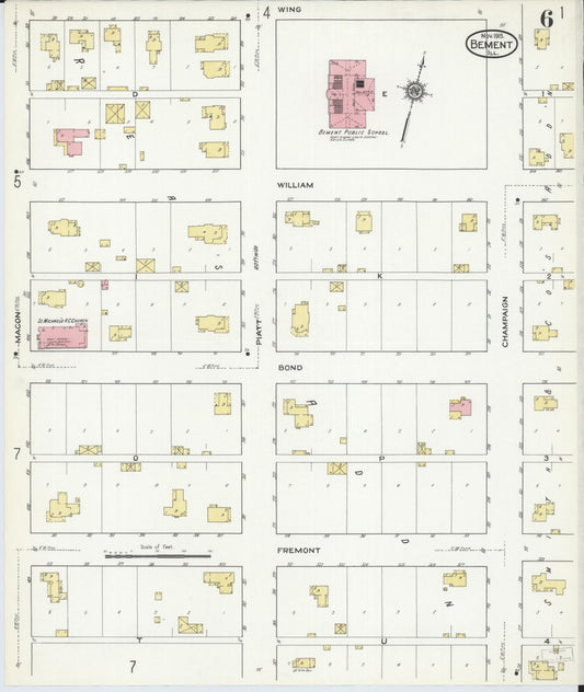 Sanborn Fire Insurance Map from Bement, Piatt County, Illinois (1915), Sheet #0006 - Historic Sanborn Fire Insurance Map Print, vintage old map wall art, antique decor, genealogy gift, Illinois Illinois map