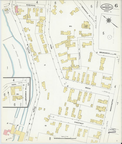 Sanborn Fire Insurance Map from Gardiner, Kennebec County, Maine (1910), Sheet #0006 - Complete Map Set gallery image, historic Sanborn map, vintage wall art, Maine Maine