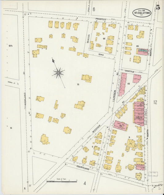 Sanborn Fire Insurance Map from Middletown, Orange County, New York (1904), Sheet #0005 - Historic Sanborn Fire Insurance Map Print, vintage old map wall art, antique decor, genealogy gift, New York New York map