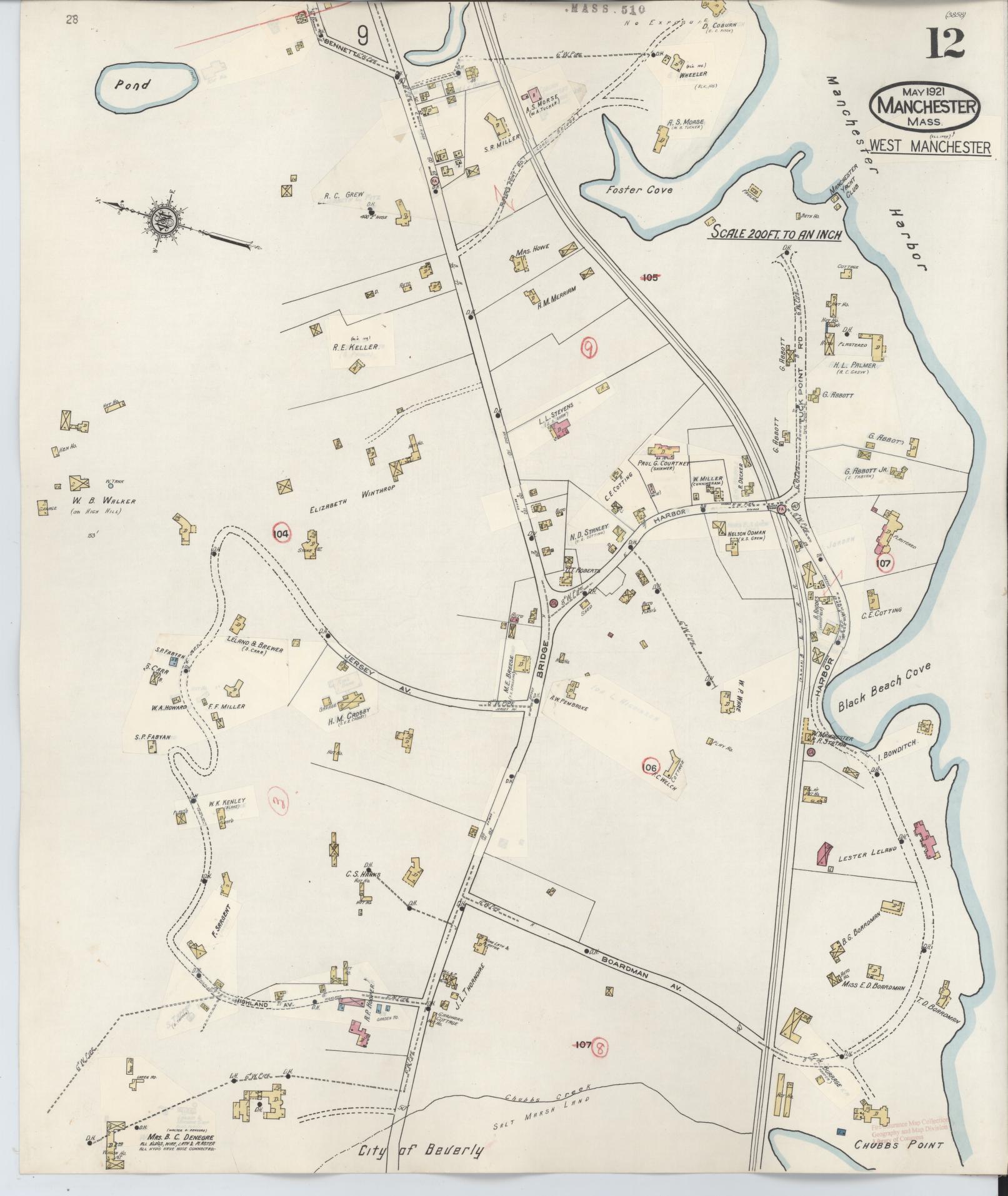 Sanborn Fire Insurance Map from Manchester, Essex County, Massachusetts (1941), Sheet #0012 - Historic Sanborn Fire Insurance Map Print, vintage old map wall art, antique decor, genealogy gift, Massachusetts Massachusetts map