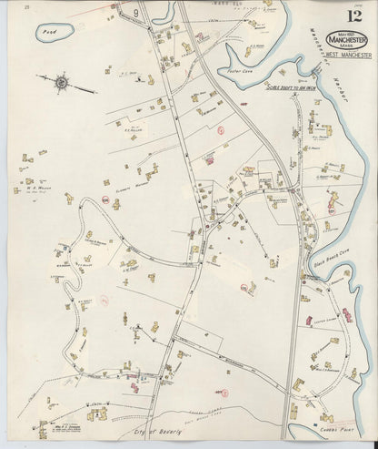 Sanborn Fire Insurance Map from Manchester, Essex County, Massachusetts (1941), Sheet #0012 - Historic Sanborn Fire Insurance Map Print, vintage old map wall art, antique decor, genealogy gift, Massachusetts Massachusetts map