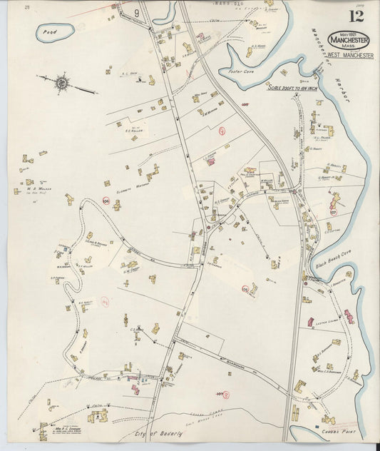 Sanborn Fire Insurance Map from Manchester, Essex County, Massachusetts (1941), Sheet #0012 - Historic Sanborn Fire Insurance Map Print, vintage old map wall art, antique decor, genealogy gift, Massachusetts Massachusetts map
