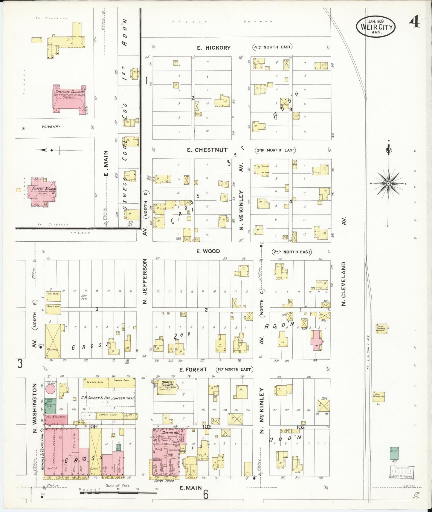 Sanborn Fire Insurance Map from Weir, Cherokee County, Kansas (1909), Sheet #0004 - Historic Sanborn Fire Insurance Map Print, vintage old map wall art, antique decor, genealogy gift, Kansas Kansas map